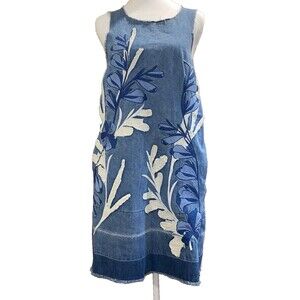 Anthropologie Holding Horses Blue Denim Dress Floral Embroidery Festival Boho XS